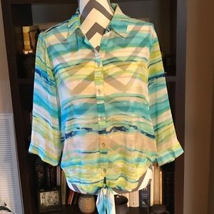 Chico’s Size 1 (MEDIUM) Polyester Sheer Tie Top